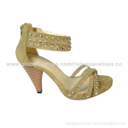 Women's trendy high-heel sandals, upper and ankle tapes with metal rivets, back zipper designNew